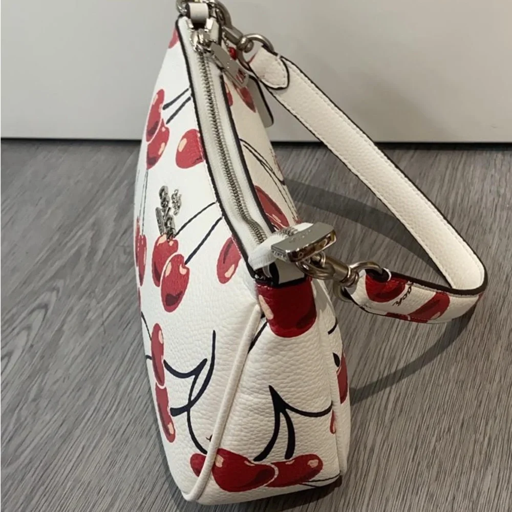 Coach White Leather Shoulder Bag with Red Cherry Print